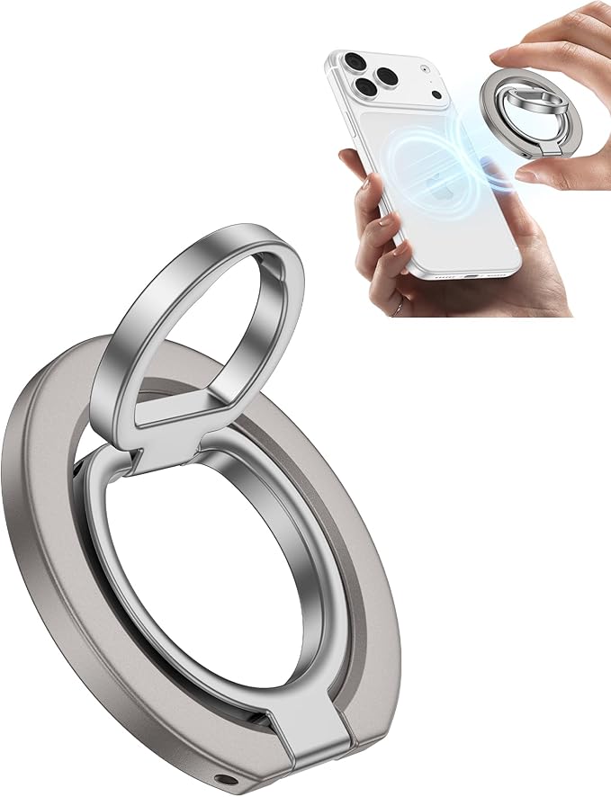Magnetic Phone Ring Stand Grip for Back of Phone, Google Pixel 10 Pro Snap Magnetic Ring Stand, Dual-Sided MagSafe Finger Loop Handle Grip, iPhone 17 Pro Max Mag Safe Holder for Car Mount, Desk, Gym