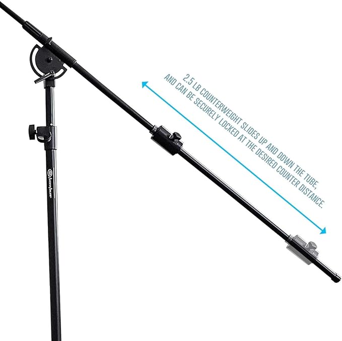 AxcessAbles Heavy Duty Microphone Boom Stand with Weighted Tripod Base | 80-inch Height Overhead Mic Stand | 96 Inch Boom Arm Stand | Shotgun Video Mic Stand | All Metal, No Plastic Parts