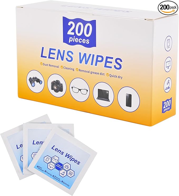 Lens Wipes for Eyeglasses,Eyeglass erasers are packed separately，Glasses cleaner for cleaning glasses, camera lenses, sunglasses, mobile phone screens, goggles, etc. (200 pieces)