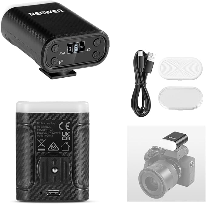NEEWER N12L Entry Level Version Mini Camera Flash with LED Video Fill Light & LCD Display, 800mAh, Works with Canon/Fujifilm/Sony/Nikon DSLR Standard Hot Shoe Cameras for Studio Shoots