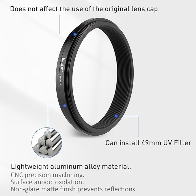 Haoge Lens Filter Adapter Ring for Fujifilm X100VI Fuji FinePix X100V Camera fit 49mm UV CPL ND Filter Lens Cap Replace Fujifilm AR-X100 Black
