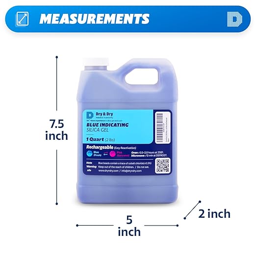 Dry & Dry [2 LBS] Blue Indicating Silica Gel Beads Desiccants (Industry Standard 3-5 mm) - Reusable Desiccant Beads Silica Beads(Blue to Pink)