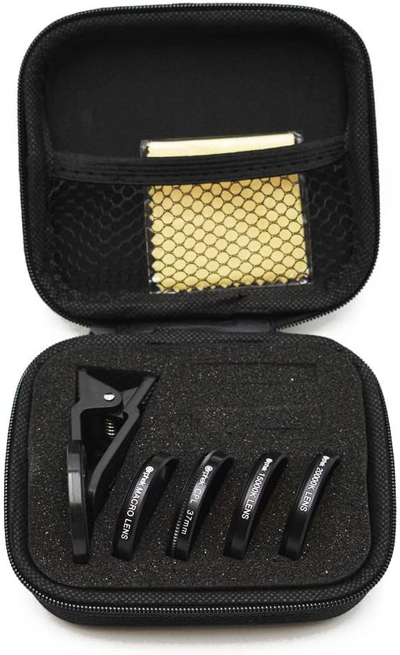 Orphek Coral Lens – Kit for All Smartphones – 4 Lens Included: Macro, CPL 37mm Polarized, 15,000k Orange, 20,000k Yellow – Universal Phone Clip – Lens Made of Glass – for Better Photography