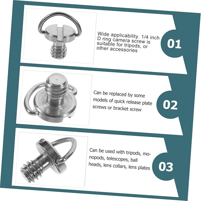 Generic D Ring Camera Mount Screws 1/4 Inch Tripod Adapter Screws for Camera Base