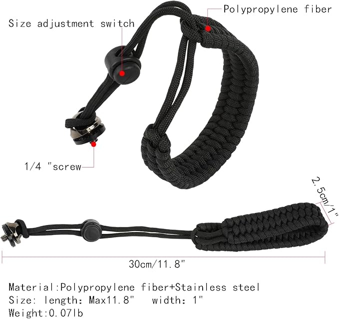 Camera Wrist Strap, Adjustable Nylon Hand Wrist Straps Lanyard with a 1/4" screw, for insta360 selfie stick, GoPro, Nikon Canon Sony Samsung Olympus DSLR cameras, smartphone gimbal stabilizer