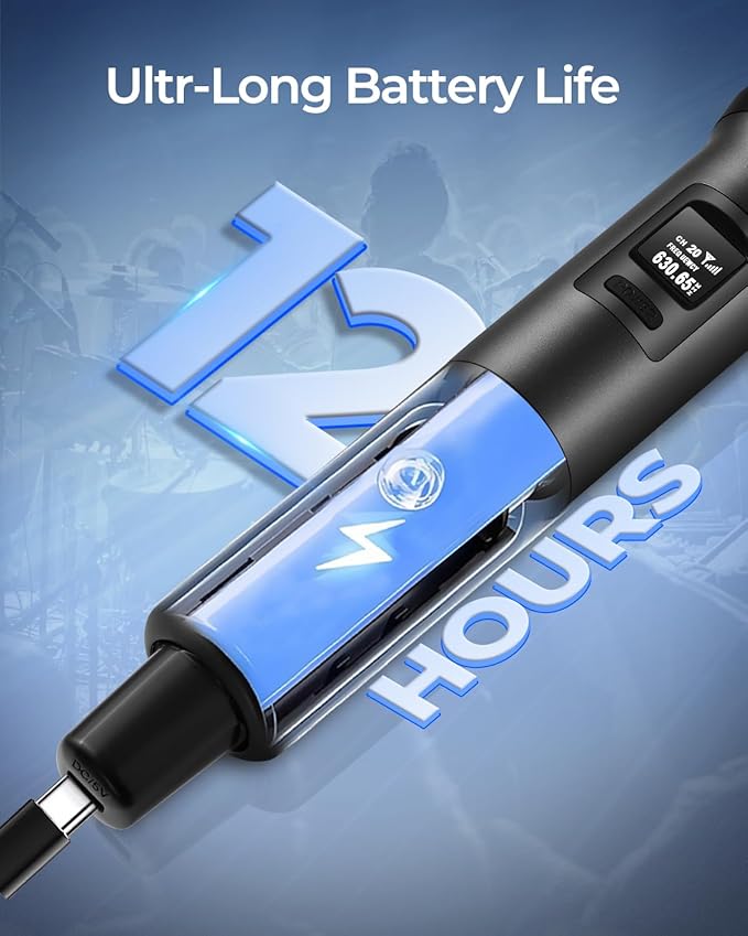 Wireless Microphones, Dual Handheld Dynamic Mic with Ultra-Stable Rechargeable Receiver | 200ft Freedom |Zero Dropouts | 40H Duration |Plug and Play| Karaoke Microphone for Singing, Meeting