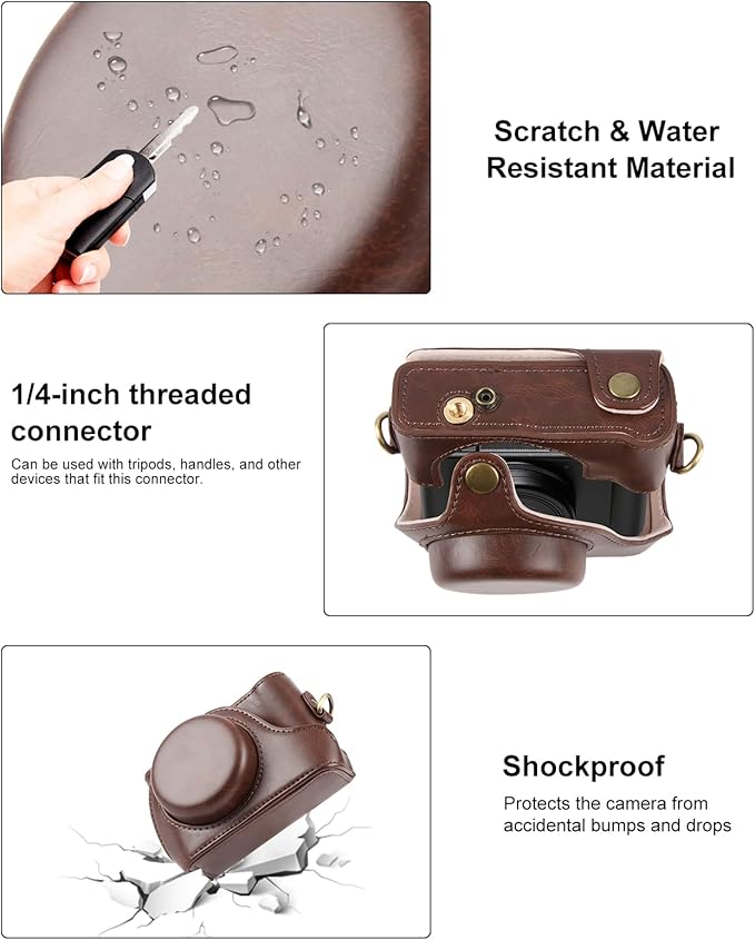 PULUZ Digital Camera Case for Sony ZV-1F Vlog Camera,Full Body Leather Camera Bag with Sony ZV-1F Case Shoulder Strap-Travel Protective Carrying Storage Bag (Coffee)