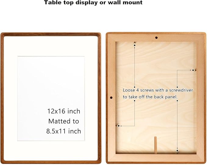 Natural Wood Photo Frames Inspired Tabletop Picture Frame with Mat, Vertical or Horizontal Display (Teak, 12x16 matted to 8.5x11)