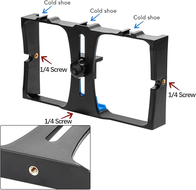 Smartphone Video Rig, Phone Video Stabilizer Camera Case Mount Holder for Filmmaking and Vlogging, with Cold Shoe Mount for Smartphone, for Streaming Equipment(Blue)