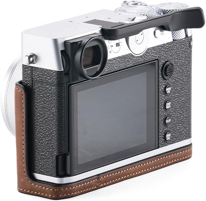 Tilta Vintage Camera Cage Compatible with Fujifilm GFX100RF – Lightweight Kit, Black | Includes Leather Camera Case (Brown) & Hot Shoe Thumb Bracket | Custom Grip Design, Battery Access