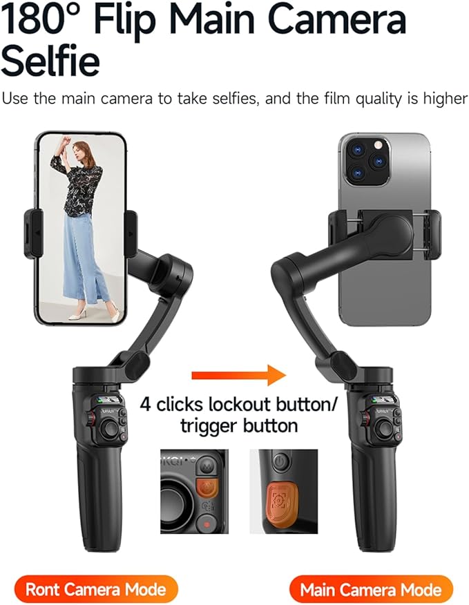 3-Axis Phone Gimbal Stabilizer for iPhone and Android with Magnetic Fill Light, Foldable Handheld Smartphone Gimbal with Extension Rod, 6H Battery, Portable Video Stabilizer for Travel Vlogging