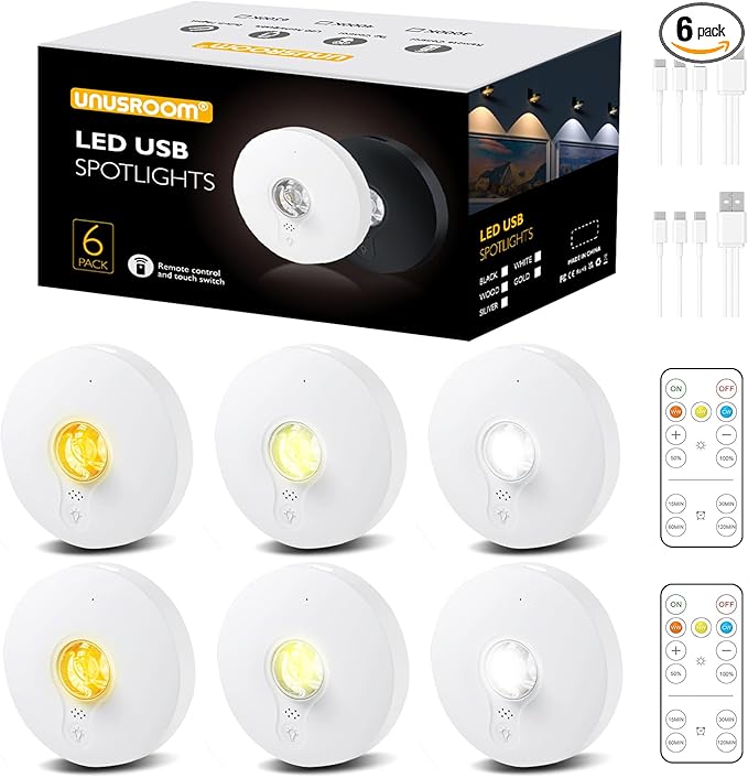 Rechargeable Puck Lights,LED Under Cabinet Counter,2000mAh Battery Operated Tap Stick on Lights,Touch&Remote Controls Dimmable Wireless Closet Light for Kitchen (White-3color, 6)