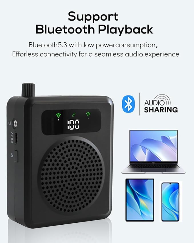Wireless Voice Amplifier with Lavalier Microphones, Portable Voice Amplifier, Microphone with Speaker, Mini Megaphone with Clip on/Lapel Mic Teacher Microphone for Classroom Speech