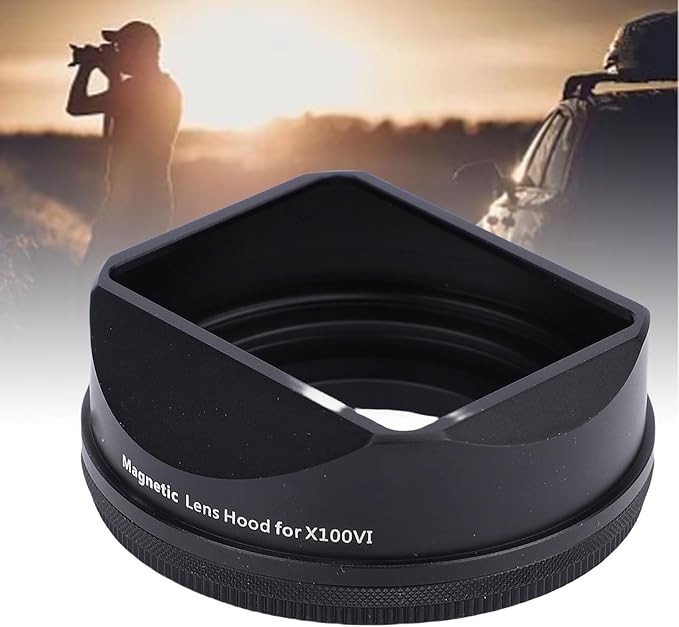 ASHATA Square Metal Lens Hood for Fuji X100VI XE5 Camera 39-49mm Magnetic Camera Lens Shade, Magnetic or Thread Quick Installation (Black)