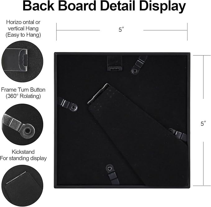 BKABOT 5x5 Picture Frame, Brass Metal Photo Frames with HD Glass, Fits 4x4 with Mat or 5 x 5 without Mat, Display for Wall and Table, 1 Pack