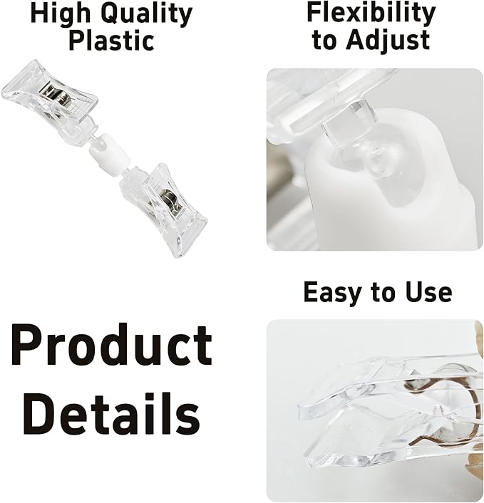 PDETVEO 15PCS Double End Mini Sign Holder Clips, Rotatable Price Signs Display Clips, Plastic Retail Cards Clips for Merchandise/Retailers