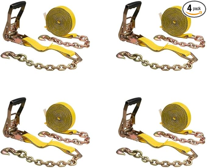 Mytee Products (4 Pack) 2 in. x 30 ft. Ratchet Strap with Chain Anchor WLL#3,400 lbs