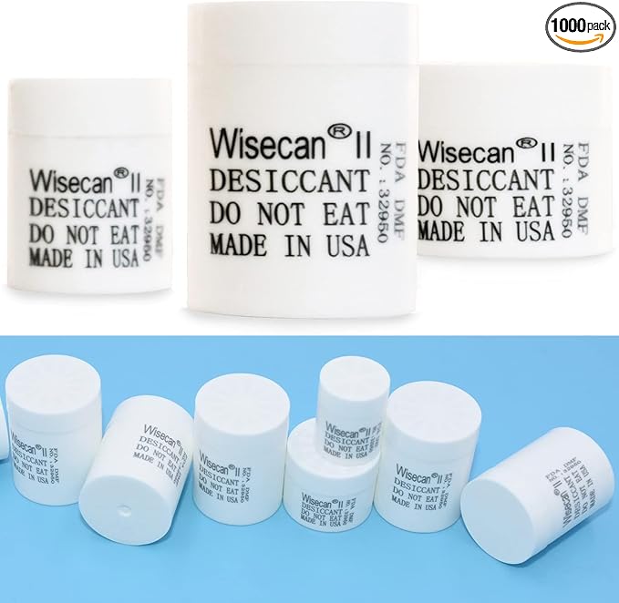 1 Gram 1000 Pack Silica Gel Canister, Desiccant Canister, Silica Gel Capsules, Desiccant Capsules, Moisture Absorbers for Food Storage, Food Safe Dehumidifiers Wisecan