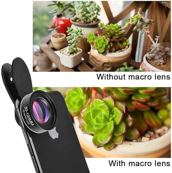 30-120mm Macro Zoom Lens, for iPhone, Samsung, Android, Pixel, Black, Mixed Materials, HD Coating, 4:1 Zoom Ratio, Auto/Manual Focus, Compatible with Most Smartphones