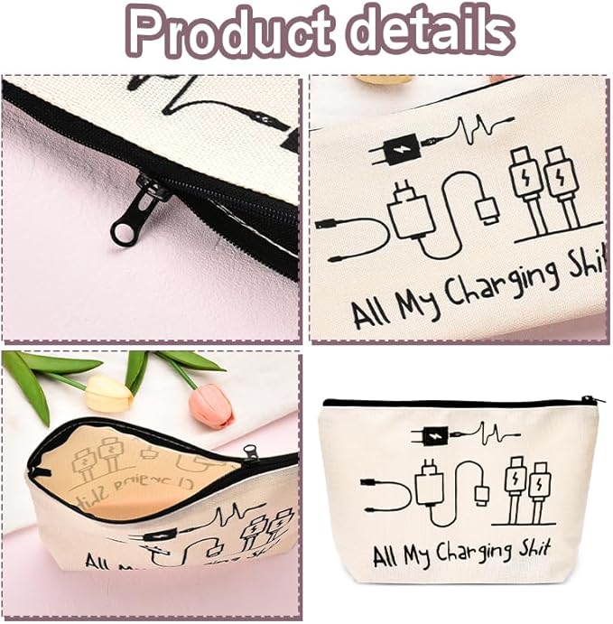 ShiQiao Spl Charging Cable Organiser Bag for Travel Backpack Accessories Funny Makeup Bag Gifts for Women Men Birthday Christmas Gift for Daughter Friend Charger Organiser with Zipper Toiletry Pouch