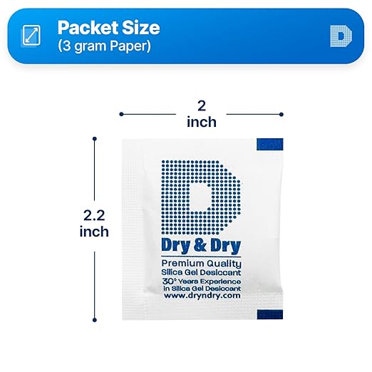 Dry & Dry 3 Gram [1000 Packets] Silica Gel Packets Silica Gel Desiccants, Silica Gel Packs - Rechargeable (Food Safe) Silica Gel Packets, Silica Packets