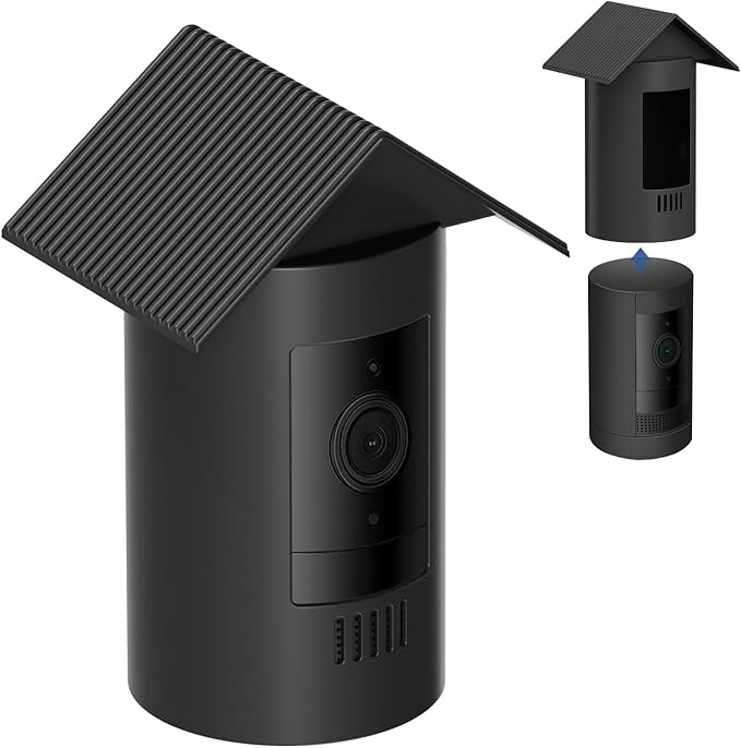 Silicone Skin for Ring Stick Up Cam Battery & Plug-in (3rd Gen) – Weatherproof Outdoor Camera Cover Case, UV & Heat Resistant Accessories with Anti-Glare Sun Hood – Black
