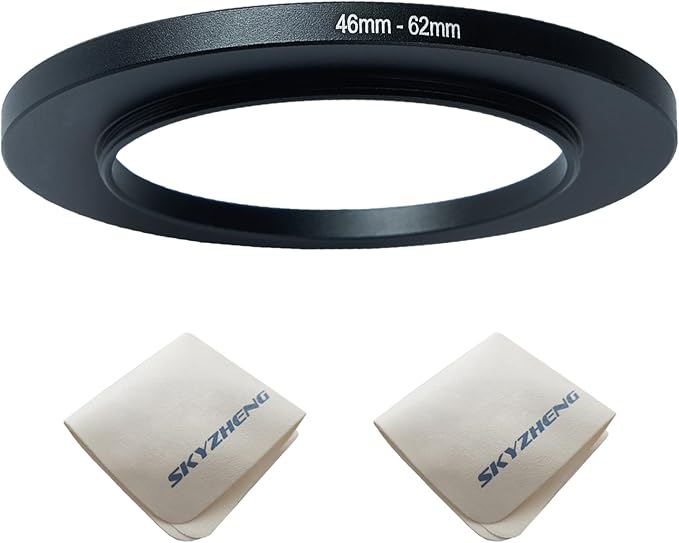 46mm Lens to 62mm Camera Lens Adapter 46mm to 62mm Step Up Ring Adapter Ring for All Brands of UV ND CPL, with Premium Lens Wiping Cloth 2 Pack (46mm-62mm)