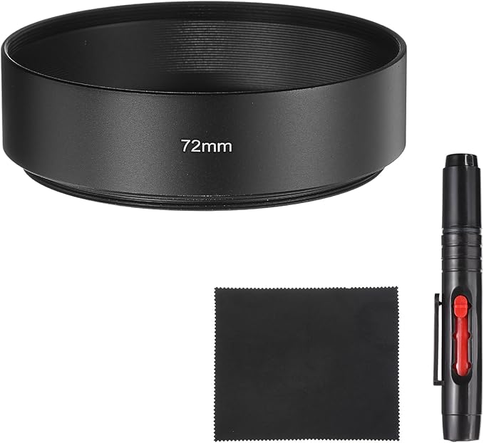 PATIKIL Lens Hood Shade, 72mm Mid-Focus Mount Standard Screw-in Metal Camera Cap Shade with Cleaning Cloth and Cleaning Pen, Black