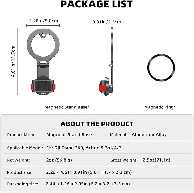 BRDRC Action 5 Pro Magnetic Stand Base, Quick Release Adapter Aluminum Alloy 360° Adjustable Mount for Osmo 360/4/3 Accessories, for MagSafe Phone Stand Desktop Holder with 1/4” Screw Hole