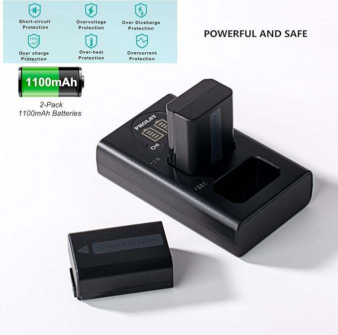PHOLSY 2-Pack NP-FW50 Batteries NP-FW50 Battery Charger BC-TRW Compatible with Sony ZV-E10 a7SM2 a7RM2 a7M2 a6500 a6400 a6300 a6100 a6000 a5100 a5000 a3500 NEX7 NEX6 NEX5 NEX3 a55 a37 a35 RX10M4 RX10