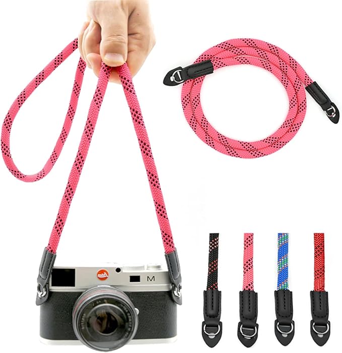 Camera Strap Vintage 100cm Nylon Climbing Rope Camera Neck Shoulder Strap for Micro Single and DSLR Camera (Pink)