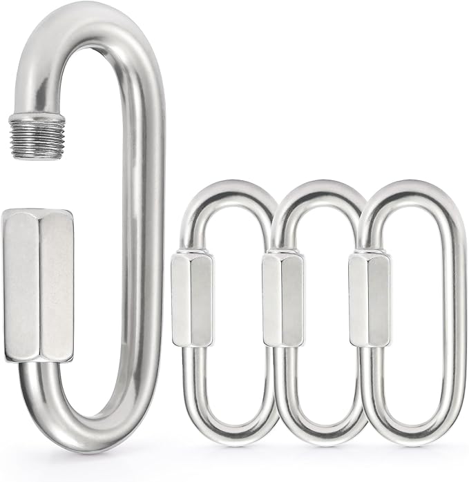 Sprookber Stainless Steel Quick Links - 304 Heavy Duty Chain Connector, Screw Locking Carabiner, Hooks, Set of 4