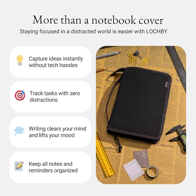 LOCHBY® Field Folio A5 | Zipper Journal Notebook Cover | Water Resistant Waxed Canvas | Included Tomoe River Notebook | Perfect for Travel, Art, Bullet Journal