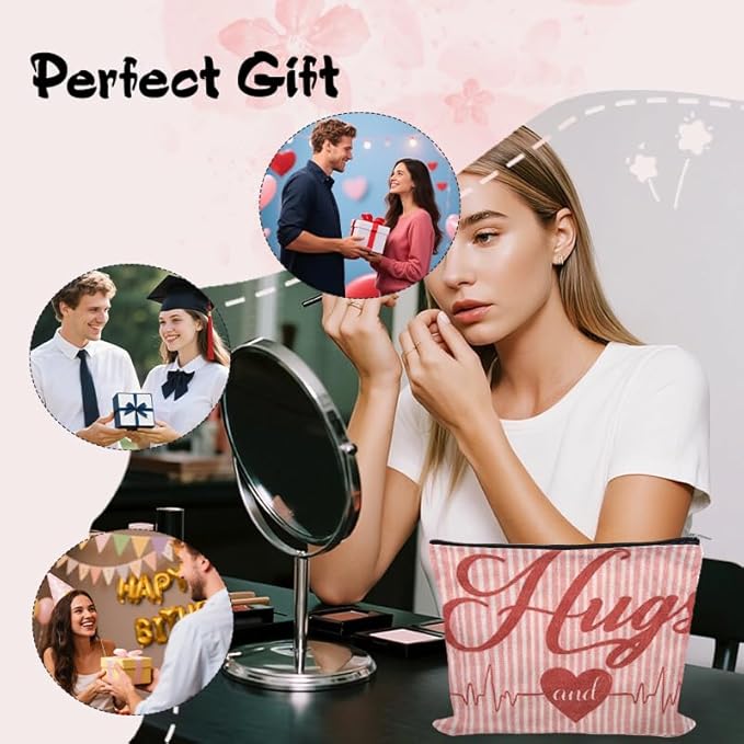 Valentines Day Gift Cosmetic Bag Travel Bag for Cosmetics with Hearts Hug Makeup Bag Pouch Romantic Gifts for Anniversary Toiletry Pouch Gf Presents for Birthday Fiancee Girlfriend Wife Gifts Ideas