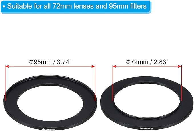 PATIKIL 72mm-95mm Metal Step Up Ring with Cleaning Cloth, 2 Pack Camera Lens Filter Adapter Ring Aluminum Filter Adapter Ring for Camera Lenses Hood, Black