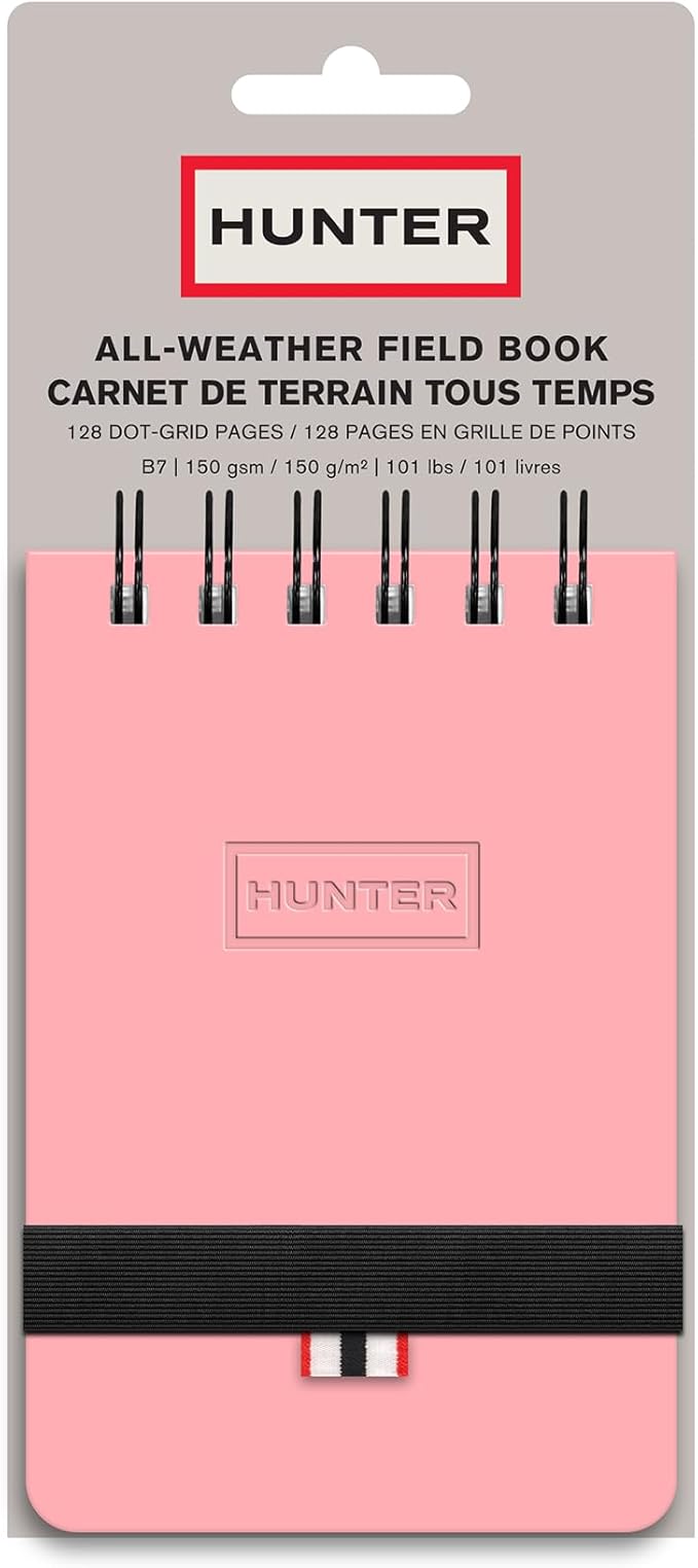 Hunter - All Weather Field Book, 5.75” X 3.6” 128 Pg Outdoor Notebook With Elastic Band to Protect Notes, Pocket Journal With Dot Grid Stone Paper for Surveying, Water & Tear Resistant, Purring Pink