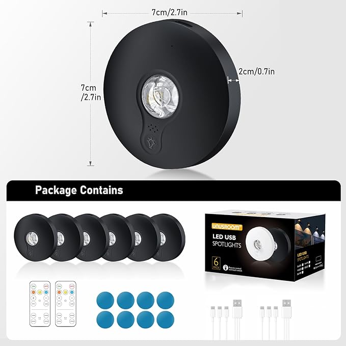 Rechargeable Puck Lights,LED Under Cabinet Lighting,2000mAh Battery Operated Tap Stick on Lights,Touch&Remote Controls Dimmable Wireless Closet Light for Kitchen (Black-3color, 6)