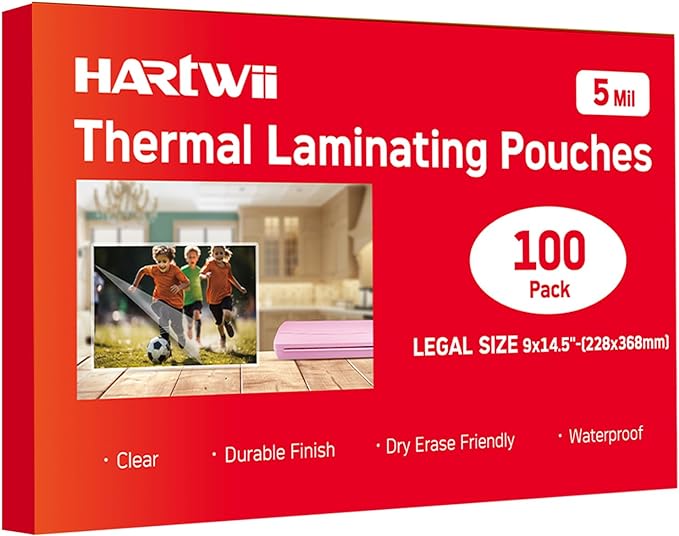 HARTWII 100Pack Legal Size Laminating Sheets 9x14.5inches Thermal Laminating Pouches for Extra Protection 5 Mil Clear Laminator Sheet