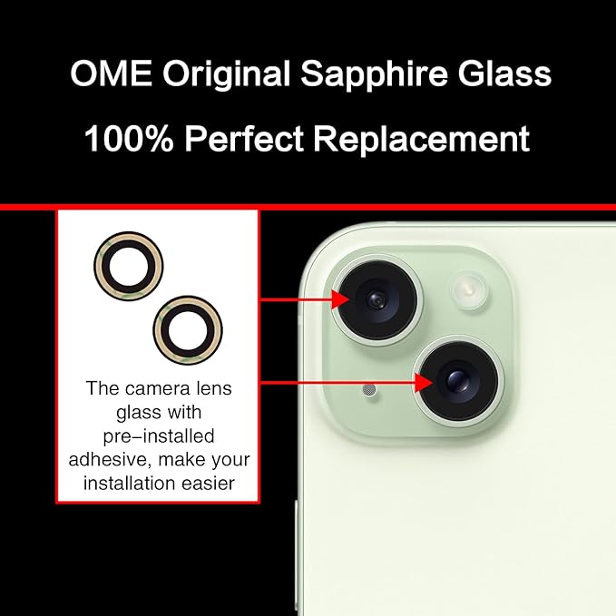 2PCS ASDAWN Back Rear Camera Lens Glass Replacement for iPhone 15 6.1-inch and 15 Plus 6.7-inch with Pre-Installed Adhesive, Back Lens Glass with Installation Manual + Repair Tool Set