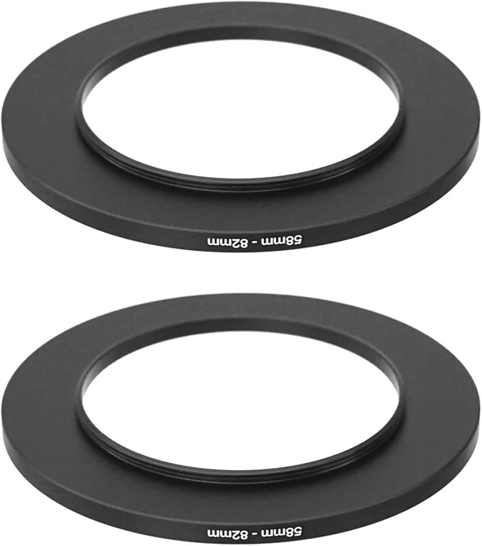 (2 Pcs) 58-82MM Step-Up Ring Adapter, 58mm to 82mm Step Up Filter Ring, 58 mm Male 82 mm Female Stepping Up Ring for DSLR Camera Lens and ND UV CPL Infrared Filters