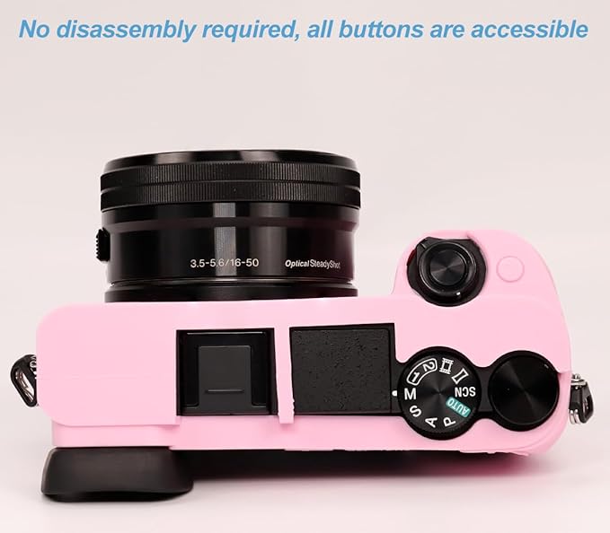Pocoukate Case for Sony Alpha A6400, A6300, Camera, Soft Silicone Protective Cover Skin with Screen Protector Accessories for Sony Alpha A6400 / 6300 Digital Camera Silicone Cas - Pink