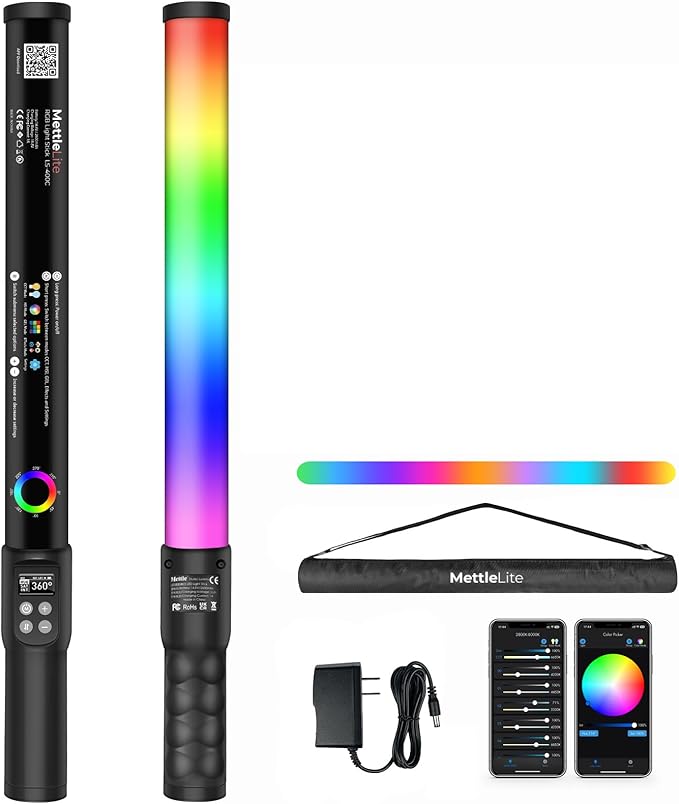 Mettlelite LS400P RGB Pixel LED Light Stick, Handheld Full Color RGBWW Continuous Output 2 ft with APP Control, 2800K-8000K, Customizable Pixel Light Effect, CRI97+ TLCI98+ Rechargeable Video Light