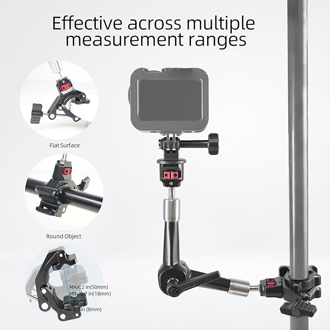 FIFIELD CNC Machined 7" Articulating Magic Arm Clamp Mount with Super Clamp, 360° Dual Ball Head & 1/4" ARRI Locating Pin&Holes, Heavy-Duty Camera Monitor Mount for Camera, Phone, LED Light, Phone,7"