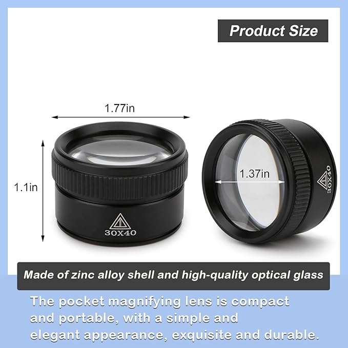 Rongon 30X Portable Pocket Reading Magnifier Optics Loupes Mini Desk Magnifier Loop Microscope Magnifying Glass Lens for Jeweler Stamps Maps Antiques Magazines Electronics (30X 40MM)