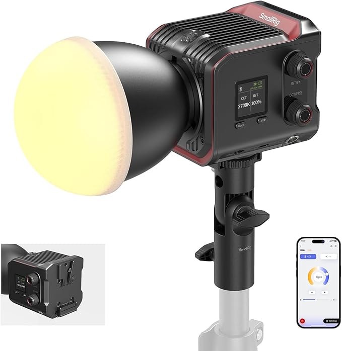 SmallRig RC 100B COB Video Light, 100W Bi-Color 2700K-6500K, Type-C PD Fast Charging, Built-in Battery Plate, with App Control for Photography, Photo Studio, Standard Version (Without Battery) 4893