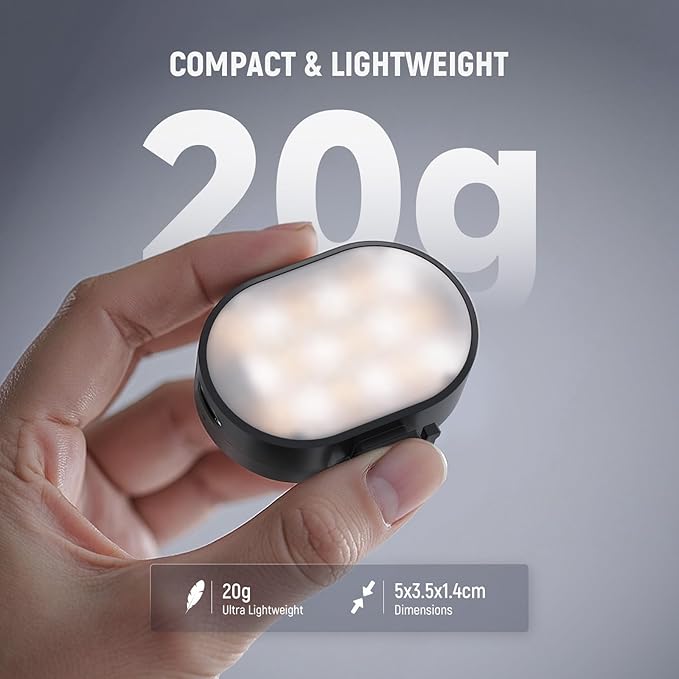 NEEWER ENTRY LEVEL VERSION Magnetic Camera Auxiliary Light for Vlog, 1W Plastic Small Cold Shoe LED Panel Lighting for Phone Cage Action Cam AC024 OSMO Pocket 3 Mount & M21, 3 Modes CRI95+ 250mAh, N14