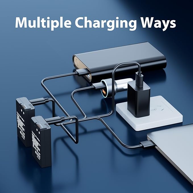 LP EN-EL14 EN-EL14a Battery 1600mAh 2-Pack with USB-C Fast Charging Cable for Nikon D3100 D3200 D3300 D3400 D3500 D5100 D5200 D5300 D5500 D5600 DF Coolpix P7000 P7100 P7700 P7800 Cameras