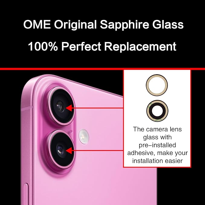 ASDAWN Back Rear Camera Lens Glass Replacement for iPhone 16 6.1 inch and 16 Plus 6.7 inch with Pre-Installed Adhesive, Back Lens Glass with Installation Manual + Repair Tool Set