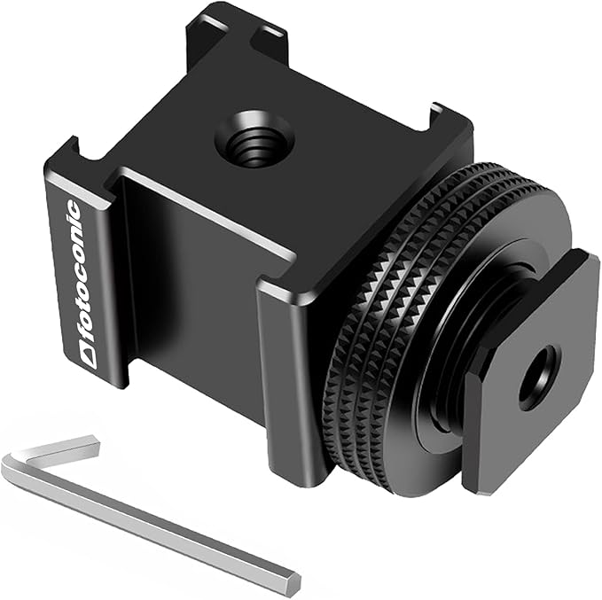 Fotoconic Triple Cold Shoe Mount Bracket Camera Hot Shoe Mount Adapter for Flash Lights Monitors Microphones Audio Recorder