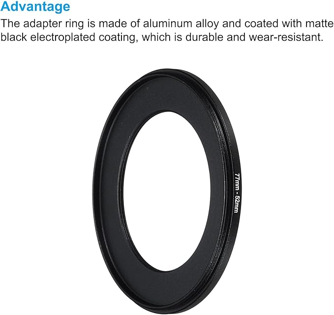 PATIKIL 77mm-52mm Metal Step Down Ring with Cleaning Cloth, 2 Pack Camera Lens Filter Adapter Ring Aluminum Filter Adapter Ring for Camera Lenses Hood, Black